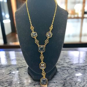 Smokey Gray Crystals Gold-Tone Y-Drop 19.75 Inch Necklace!